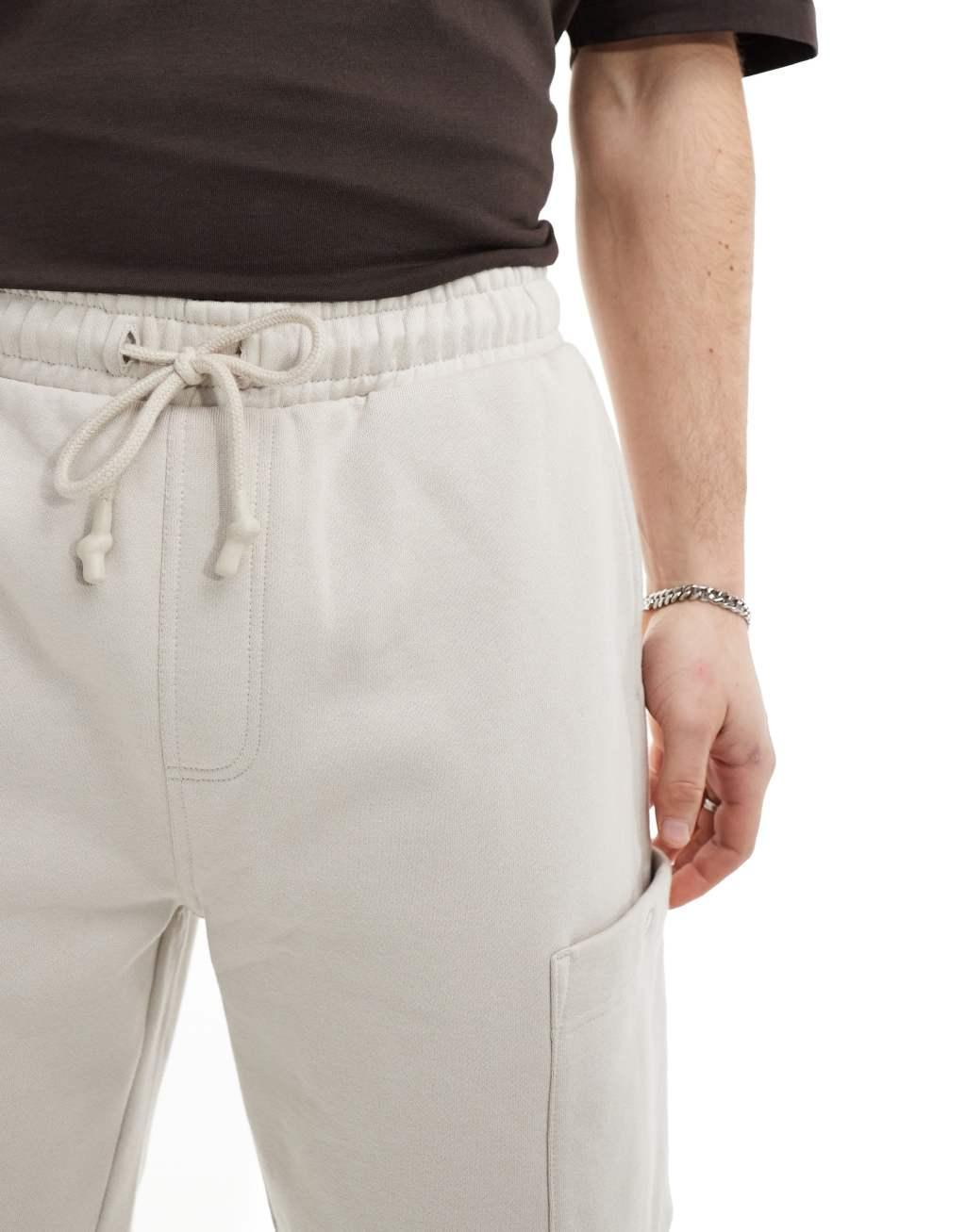 ASOS DESIGN heavyweight cargo shorts in beige Product Image