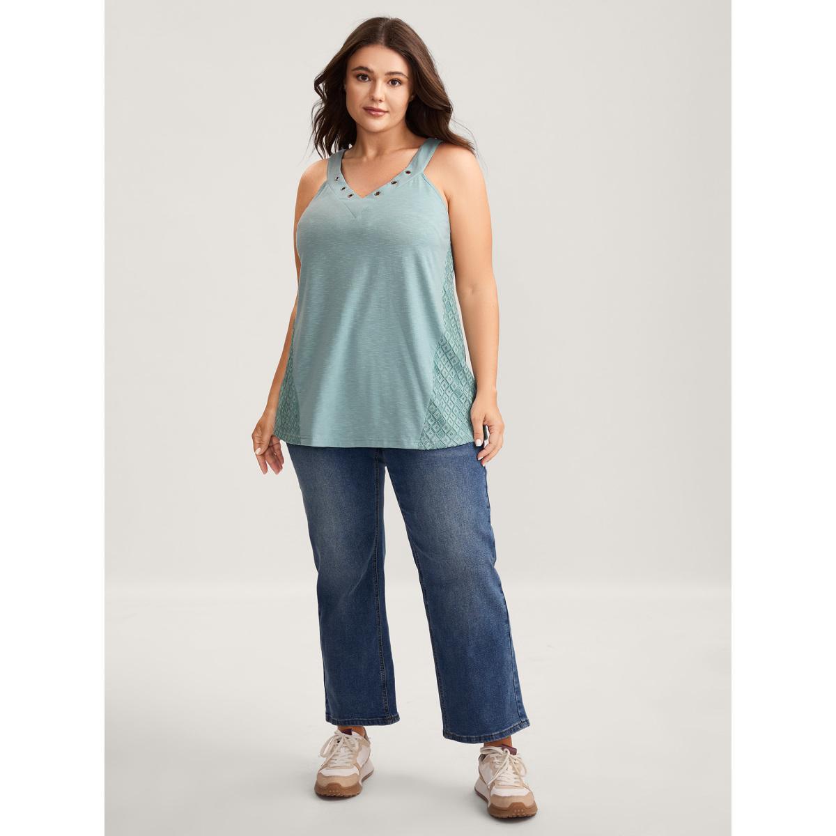 Plus Size Textured Loop V-Neckline Tank Top Women Stone Eyelet V-neck Everyday-Casual Tank Tops Camis BloomChic 26/4X Product Image