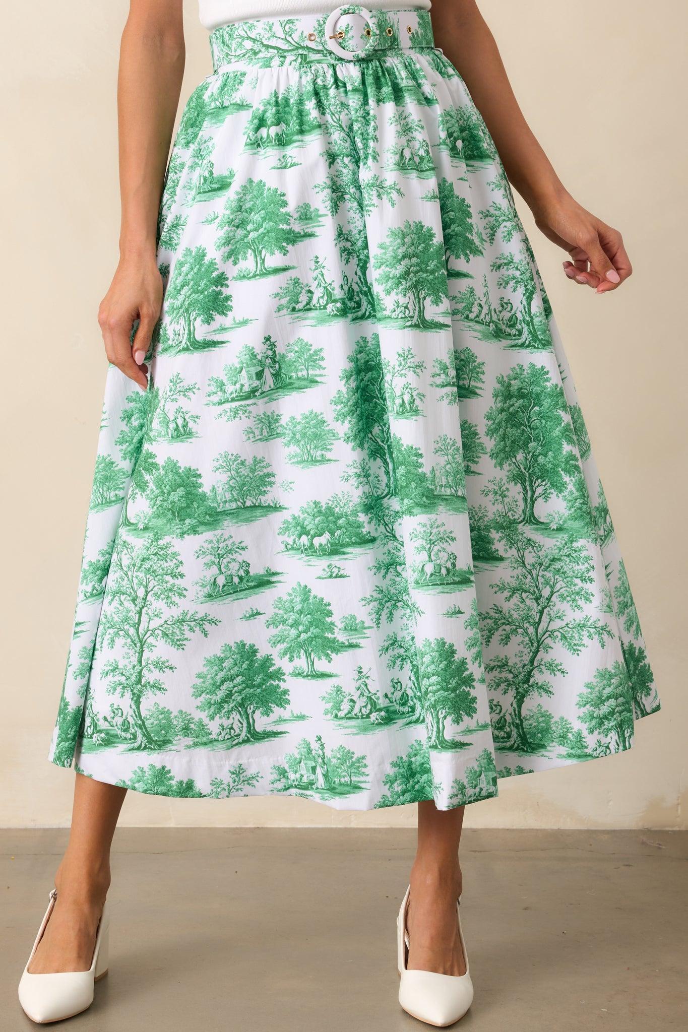 Thena Eden Green Toile Belted Midi Skirt Product Image