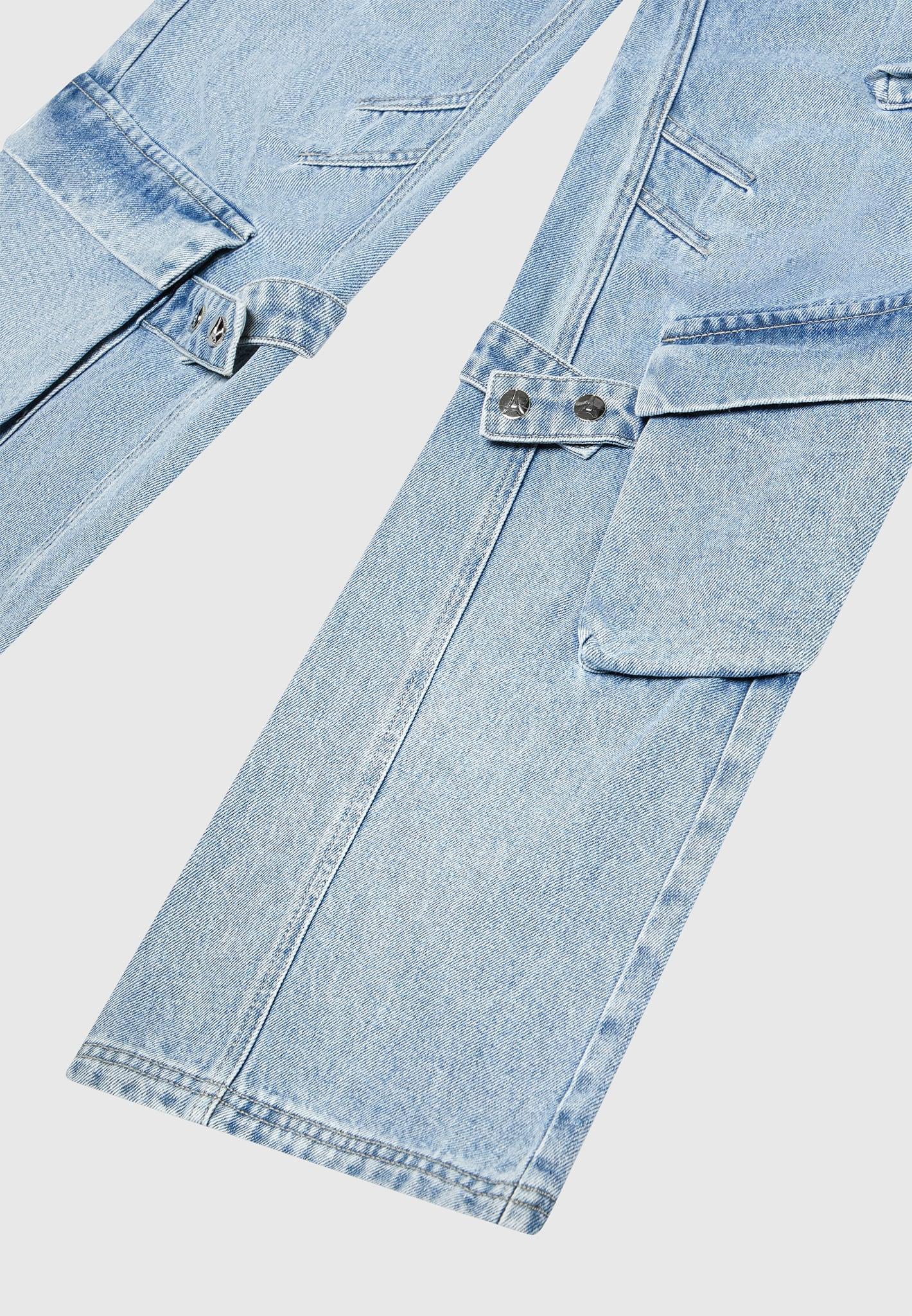 Strap Detail Cargo Jeans - Mid Blue Female Product Image