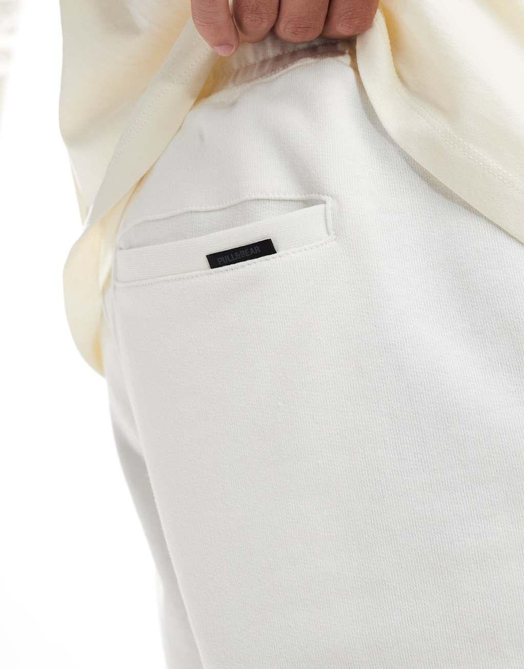 Pull&Bear basic jersey shorts in white  Product Image