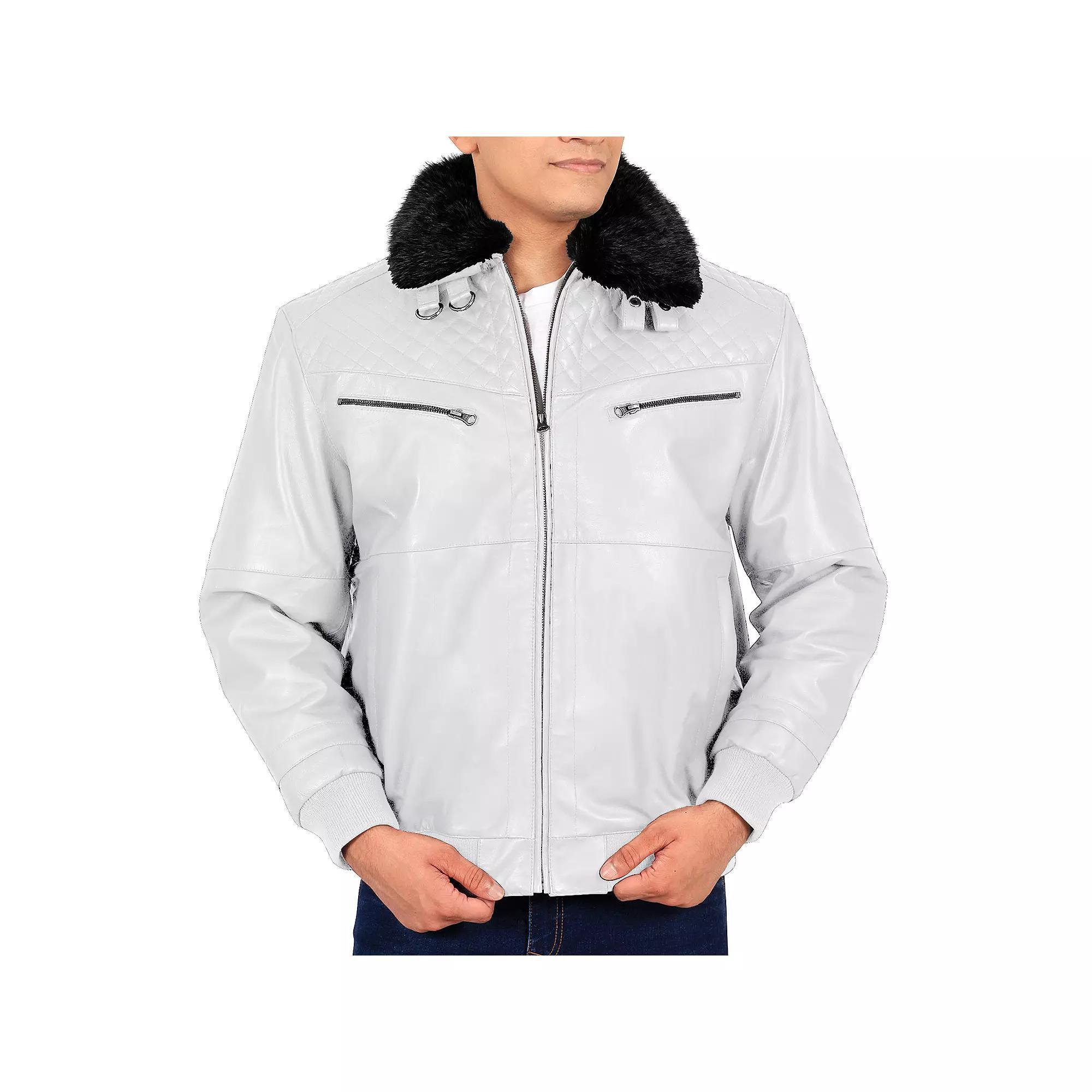 Men's Franchise Ace Leather Bomber Jacket, Size: Medium, White Product Image