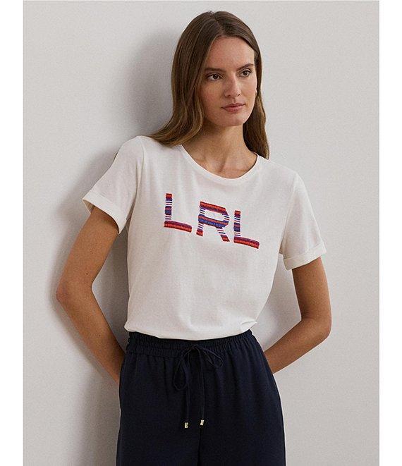Lauren Ralph Lauren Cotton Jersey Beaded Logo Crew Neck Short Sleeve Tee Product Image