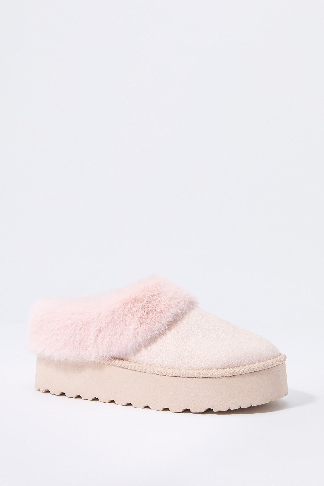 Faux Fur Collared Platform Slipper Bootie Female Product Image