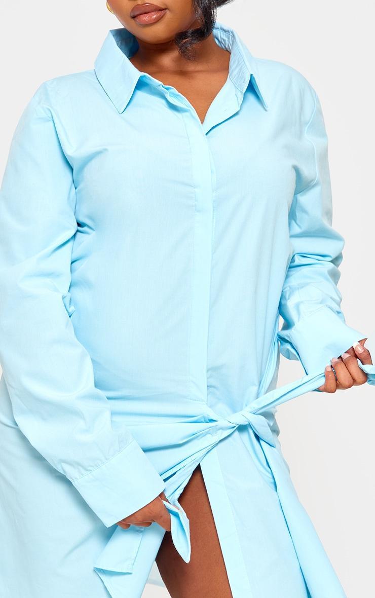 Plus Blue Cotton Poplin Knot Shirt Dress Product Image