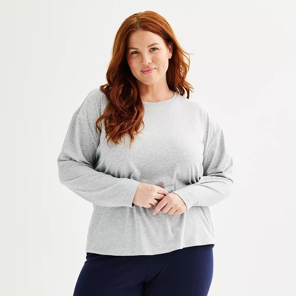 Plus Size Sonoma Goods For Life® Long Sleeve Sleep Top, Women's, Size: 3XL, Medium Cumulus Grey Product Image