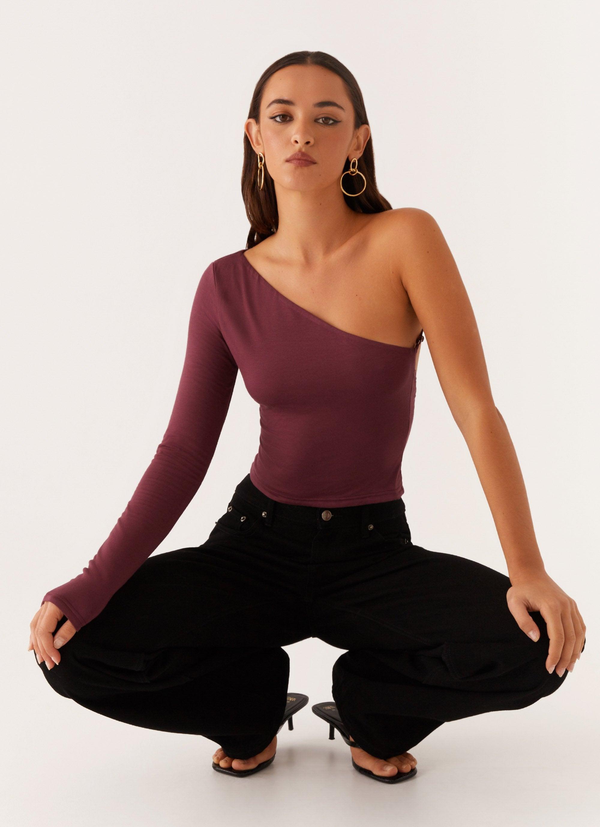 Hawkins Open Back One Shoulder Top - Mulberry Product Image