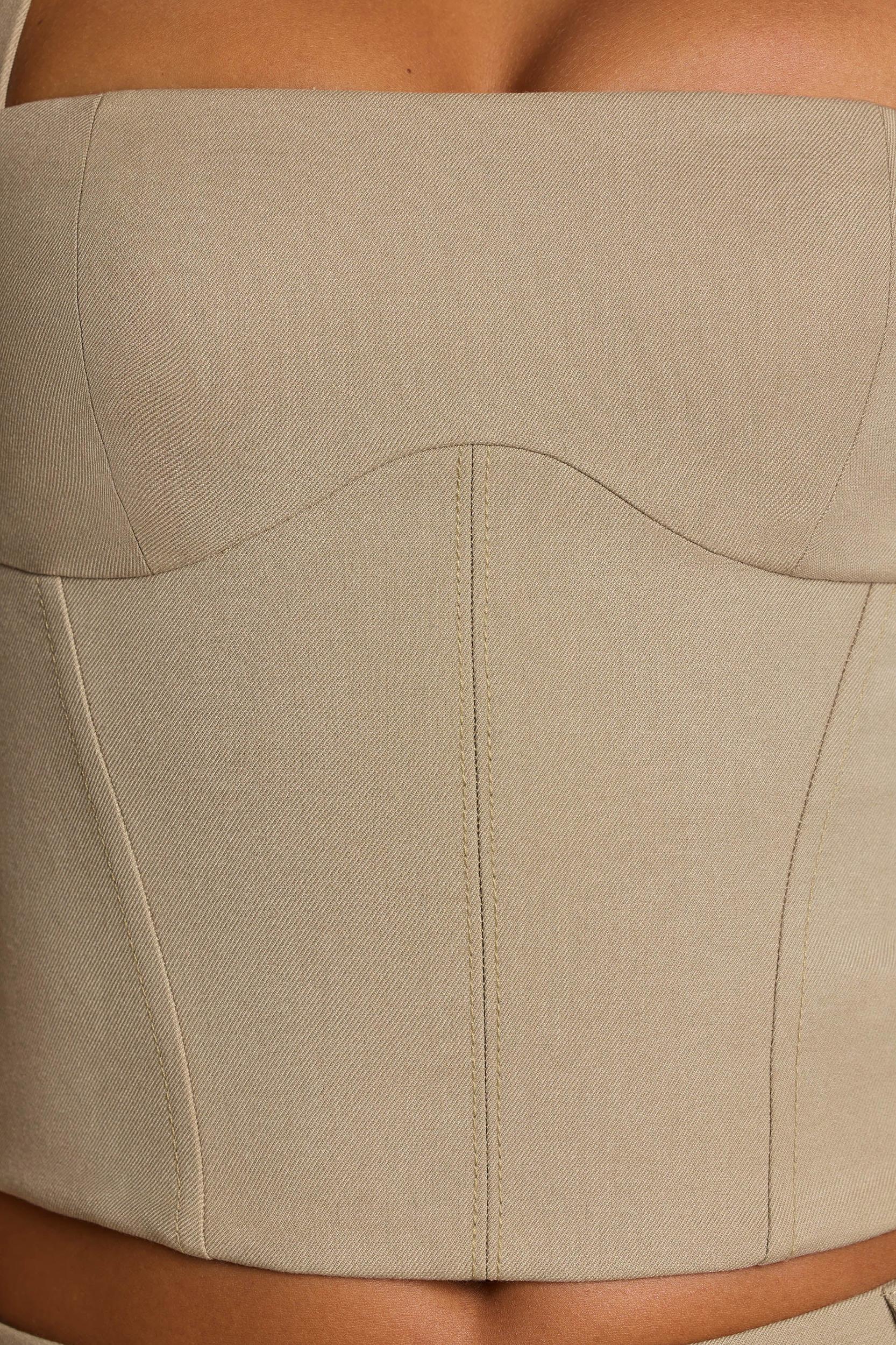 Brushed Twill Square Neck Tailored Top in Taupe Product Image
