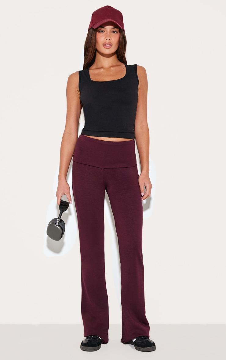 Burgundy Premium Soft Touch Foldover Yoga Flares Product Image