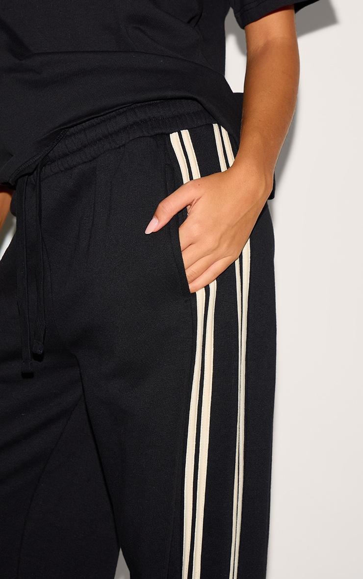  Black Contrast Stripe Detail Wide Leg Sweatpants Product Image