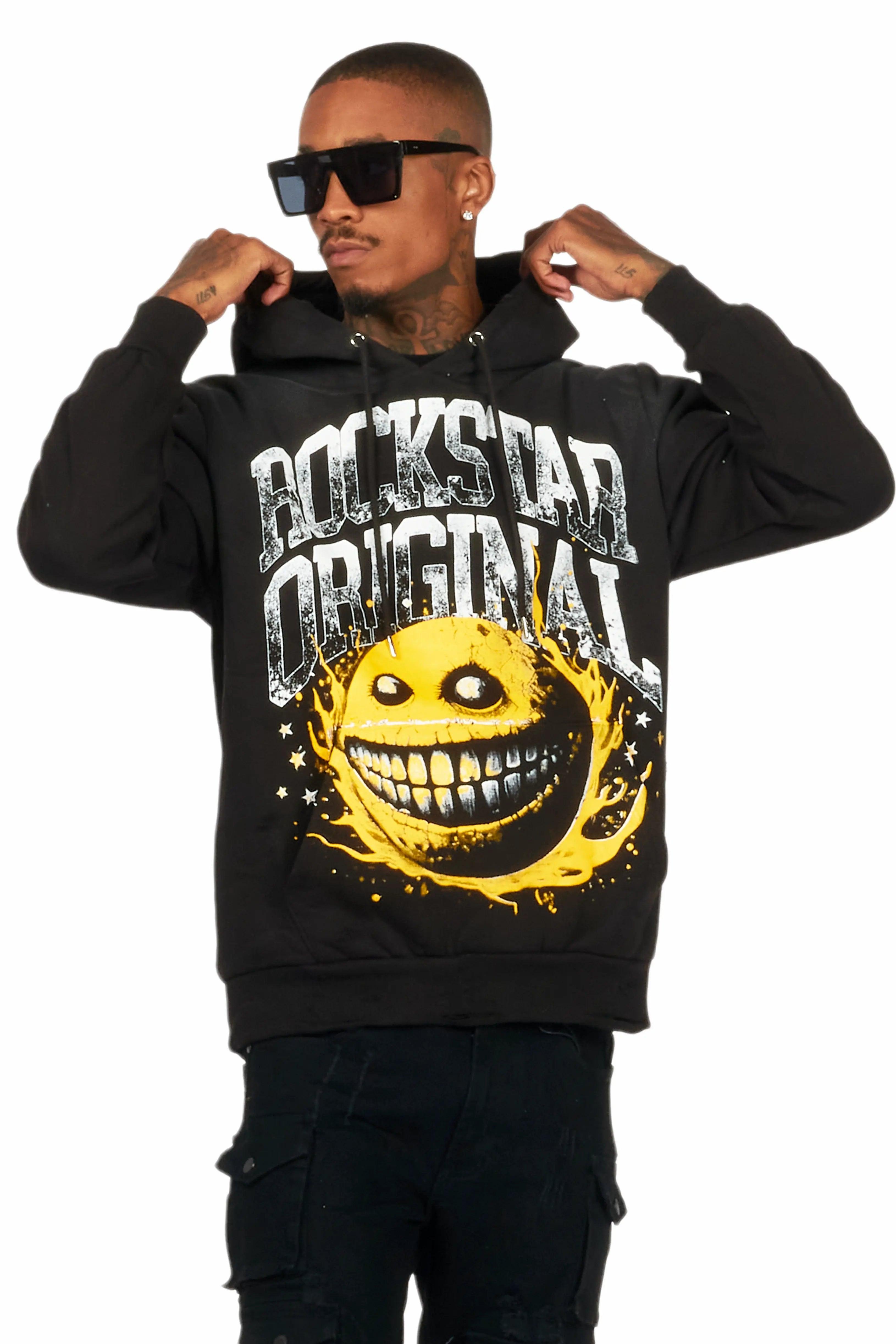 Chuffed Black Graphic Hoodie Male Product Image