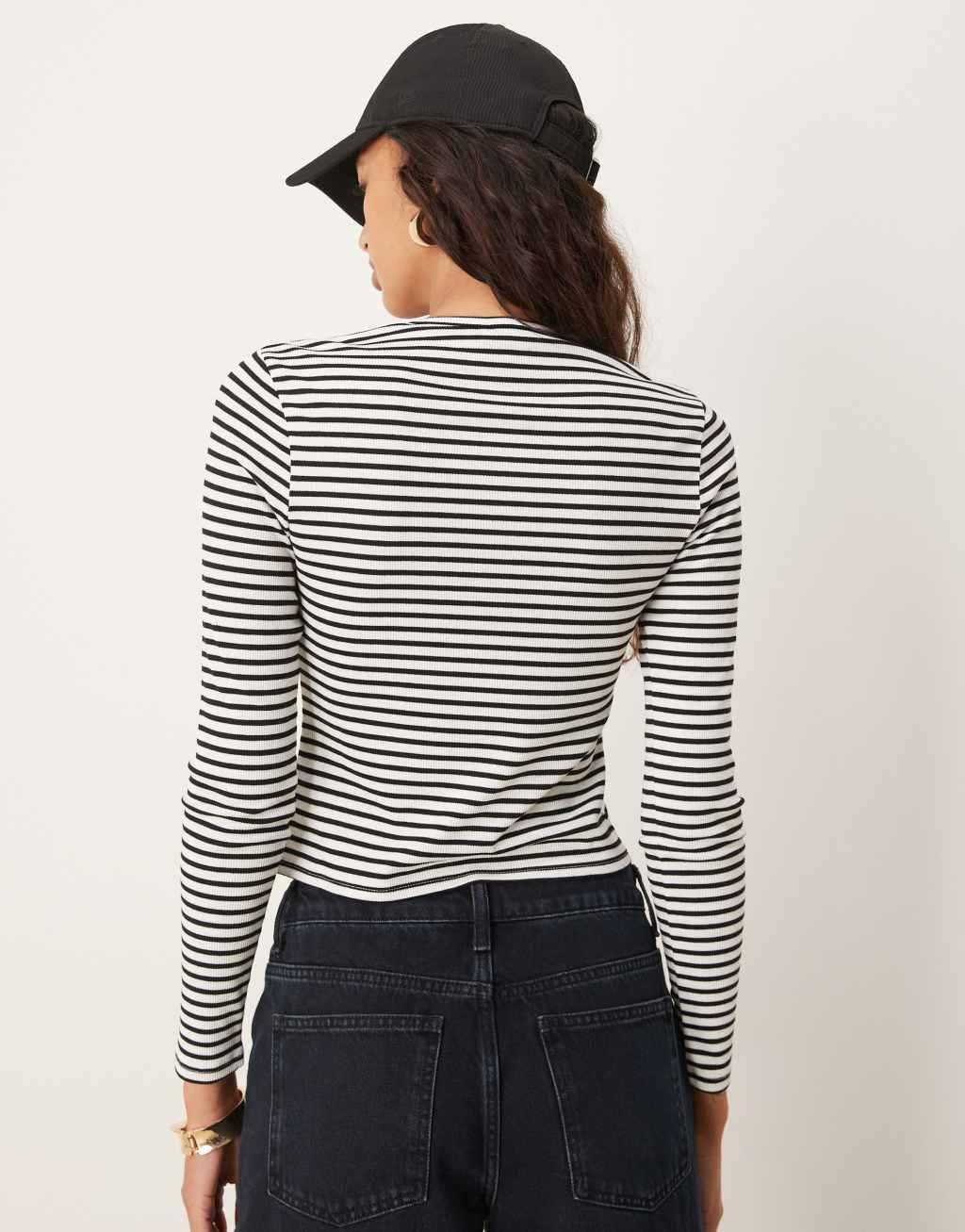 Miss Selfridge button down rib stripe cardigan Product Image