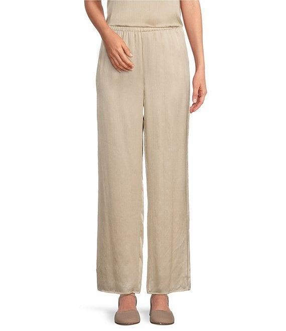 Eileen Fisher Striated Silk Satin Straight Leg Pull-On Ankle Pants Product Image