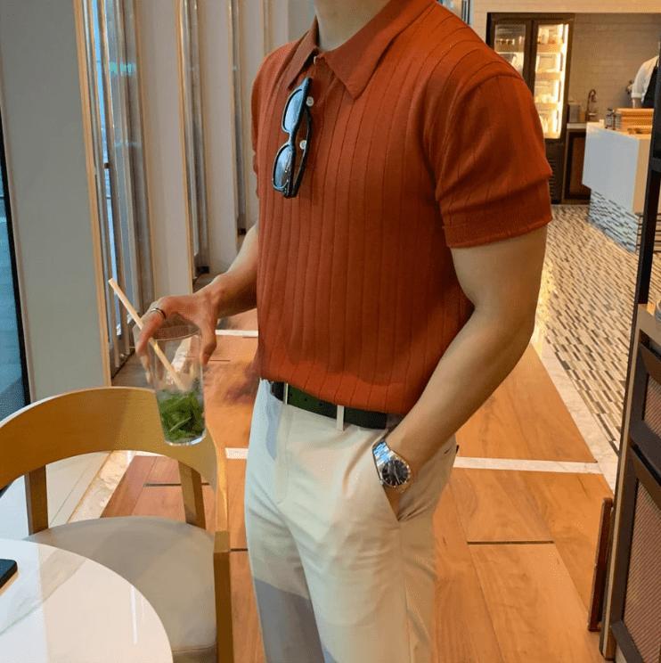 RT No. 9304 VERTICAL KNITTED SHORT SLEEVE COLLAR SHIRT Product Image