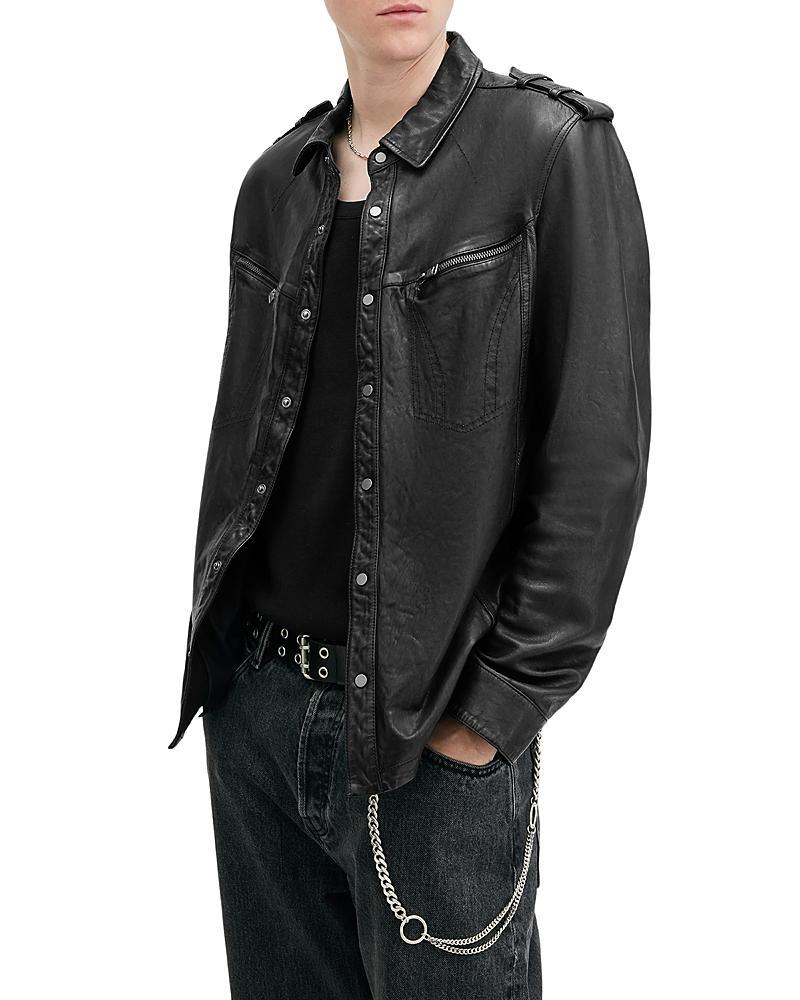 ALLSAINTS Ergo Regular Fit Leather Shirt Jacket In Black Product Image