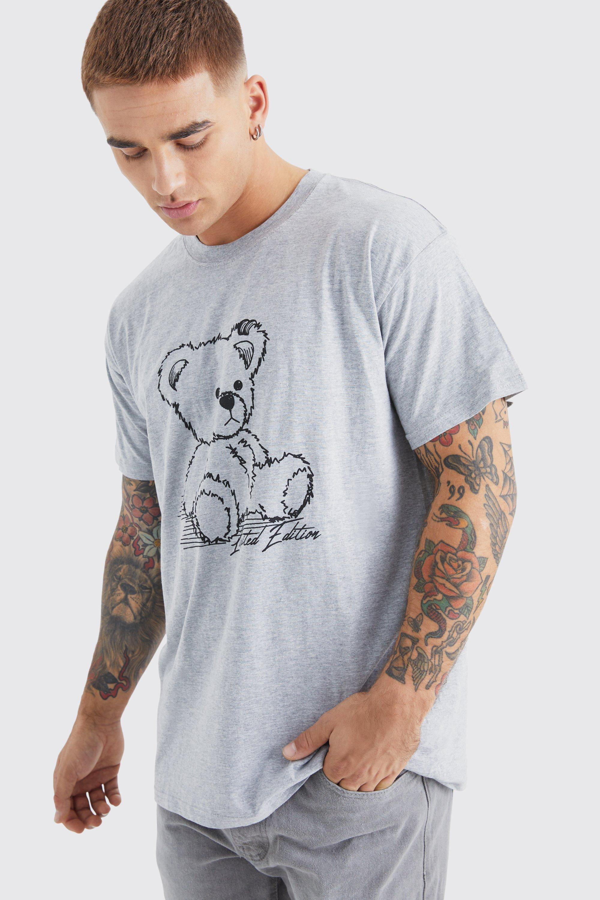 Mens Grey Teddy Graphic T-shirt, Grey Product Image