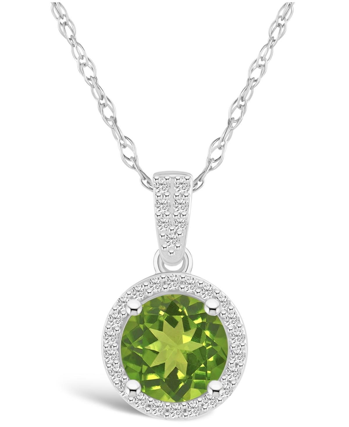 Celebration Gems 10k White Gold Round Gemstone & Lab-Created White Sapphire Halo Pendant Necklace, Womens Peridot Product Image