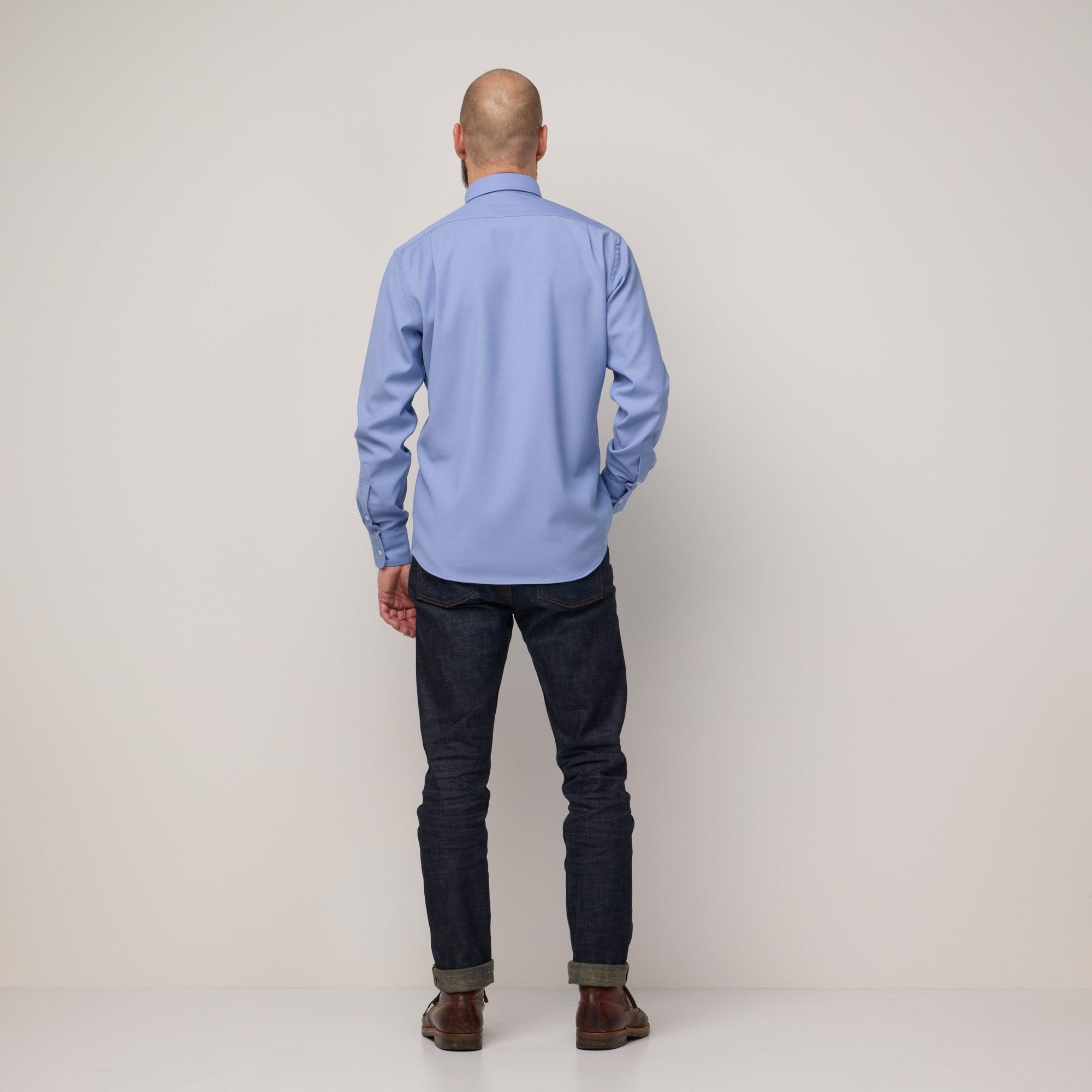 Merino Wool Button-Down Shirt | Blue Oxford 210 Product Image