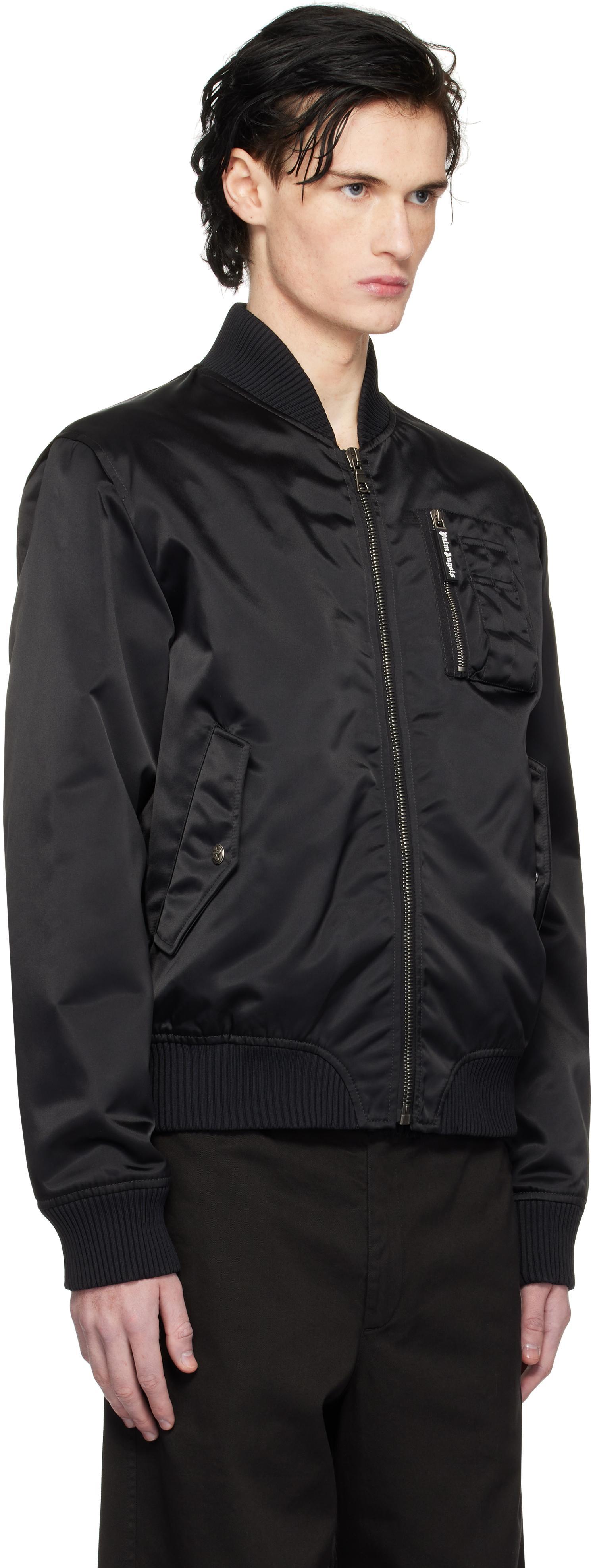 PALM ANGELS Black Curved Logo Bomber In Black - Black Product Image