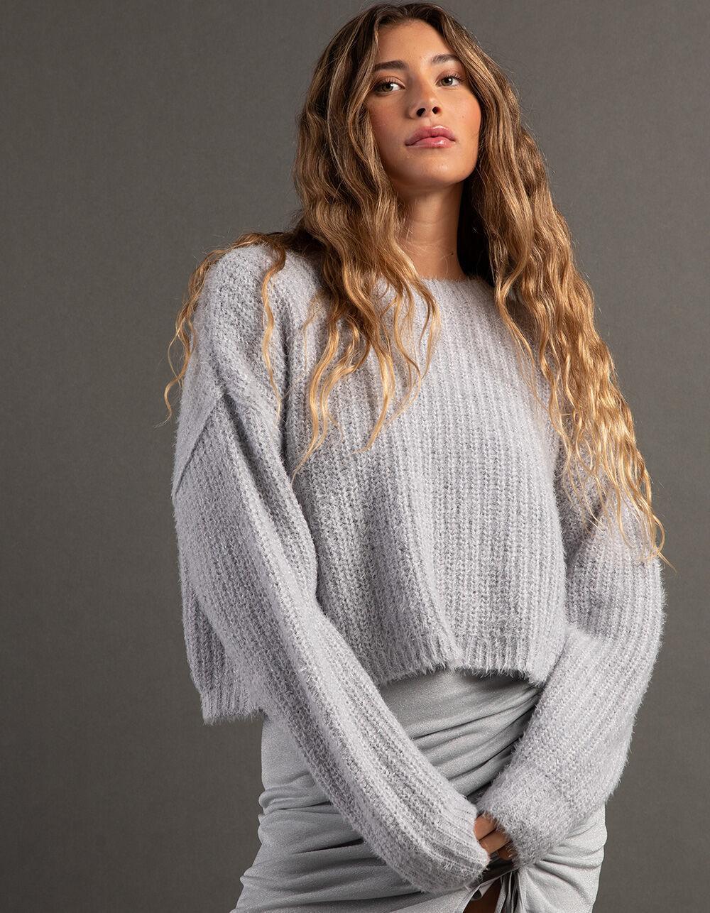 RSQ Womens Crop Lurex Pullover Sweater - LIGHT GRAY Product Image