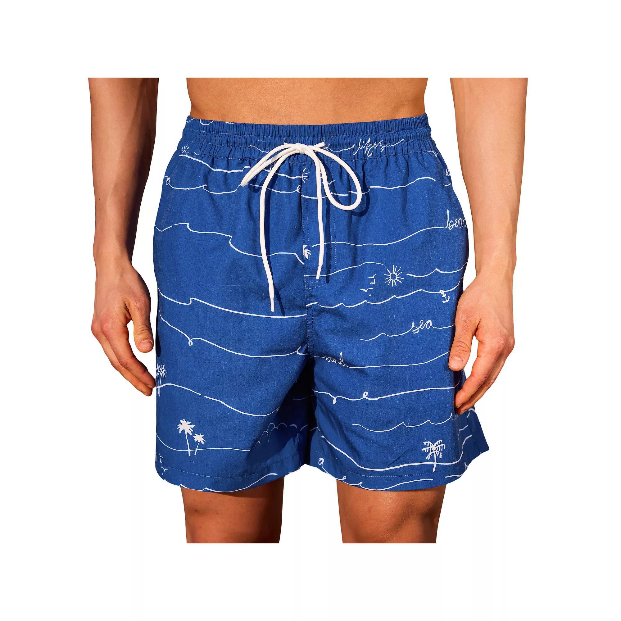 Men's Cupshe 9" Blue Tropical Swim Trunks, Size: XL Product Image