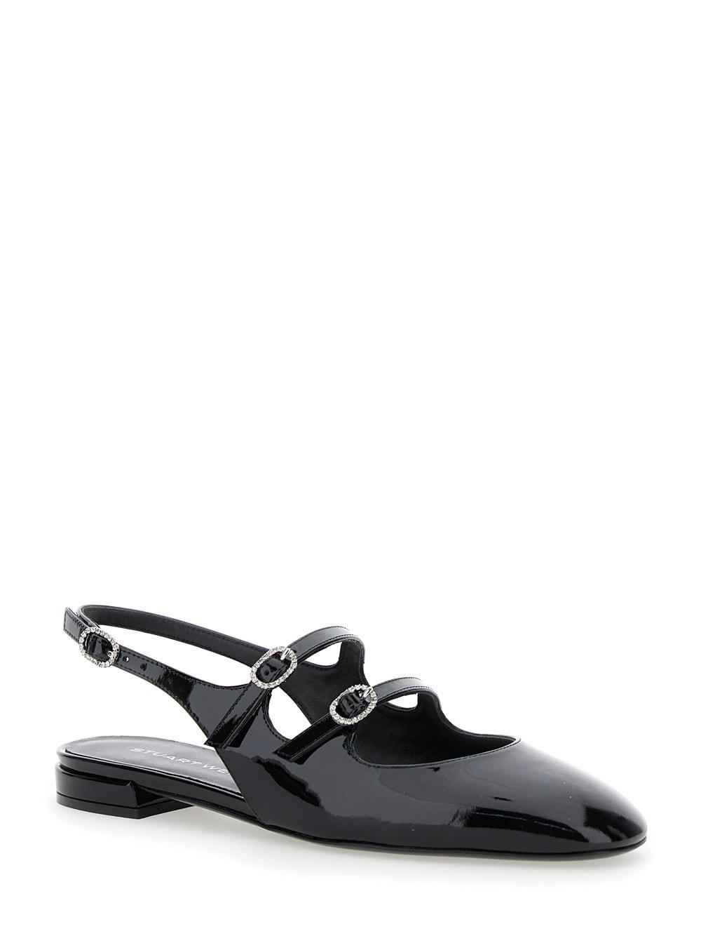 STUART WEITZMAN Black Slingback Ballet Shoes With Crystal Embellishment In Patent Leather Woman Product Image