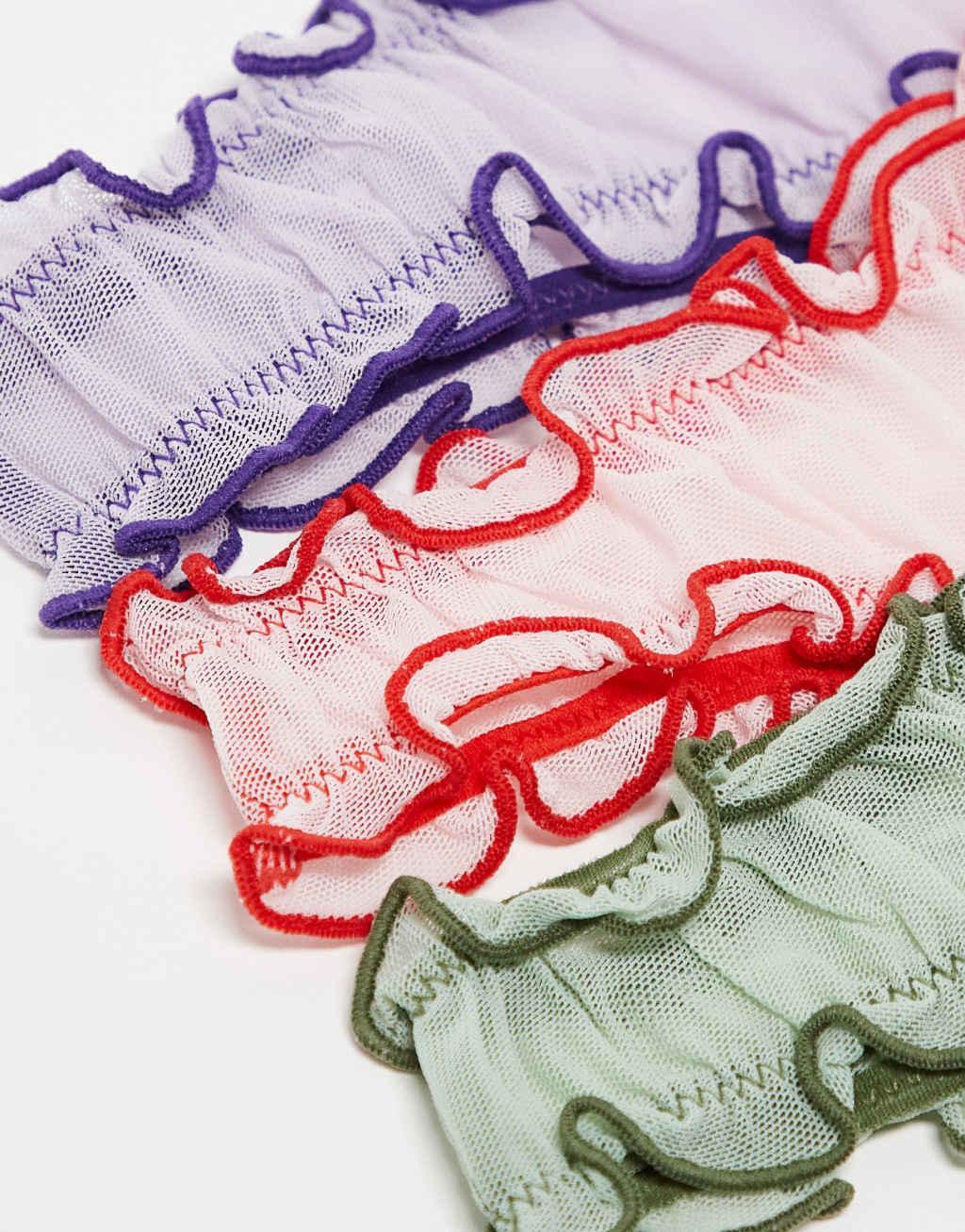 Monki 3 pack mesh thong in lilac, green and pink multi Product Image