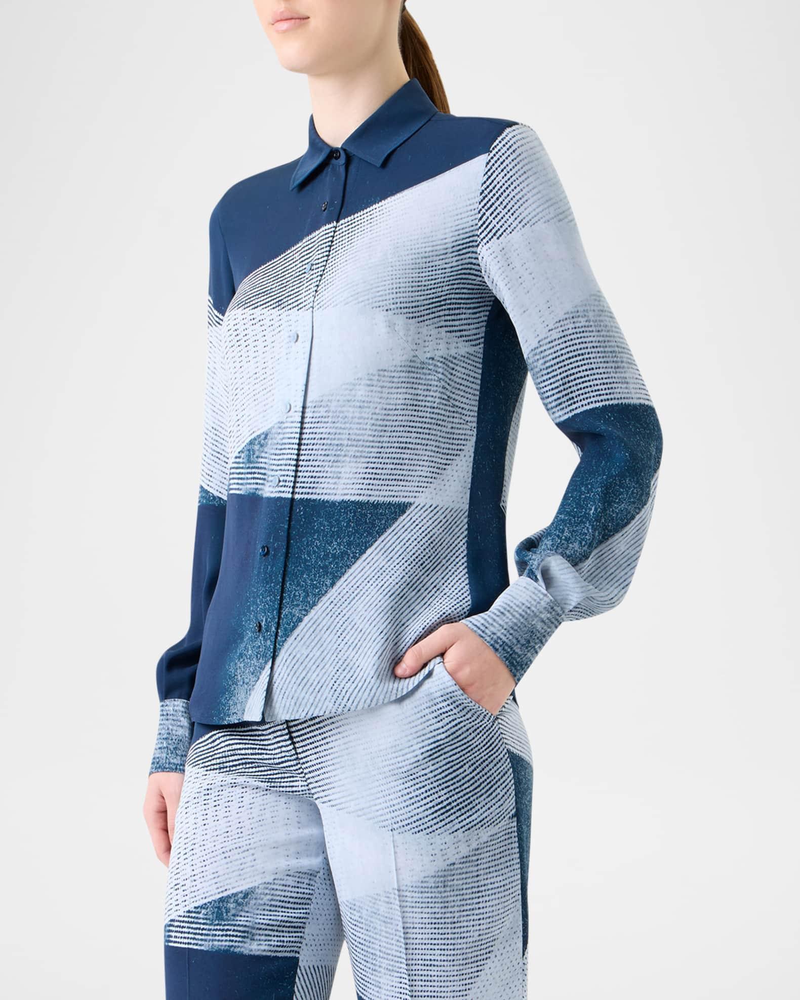 Zigzag Print Silk Crepe Button-Down Blouse Product Image