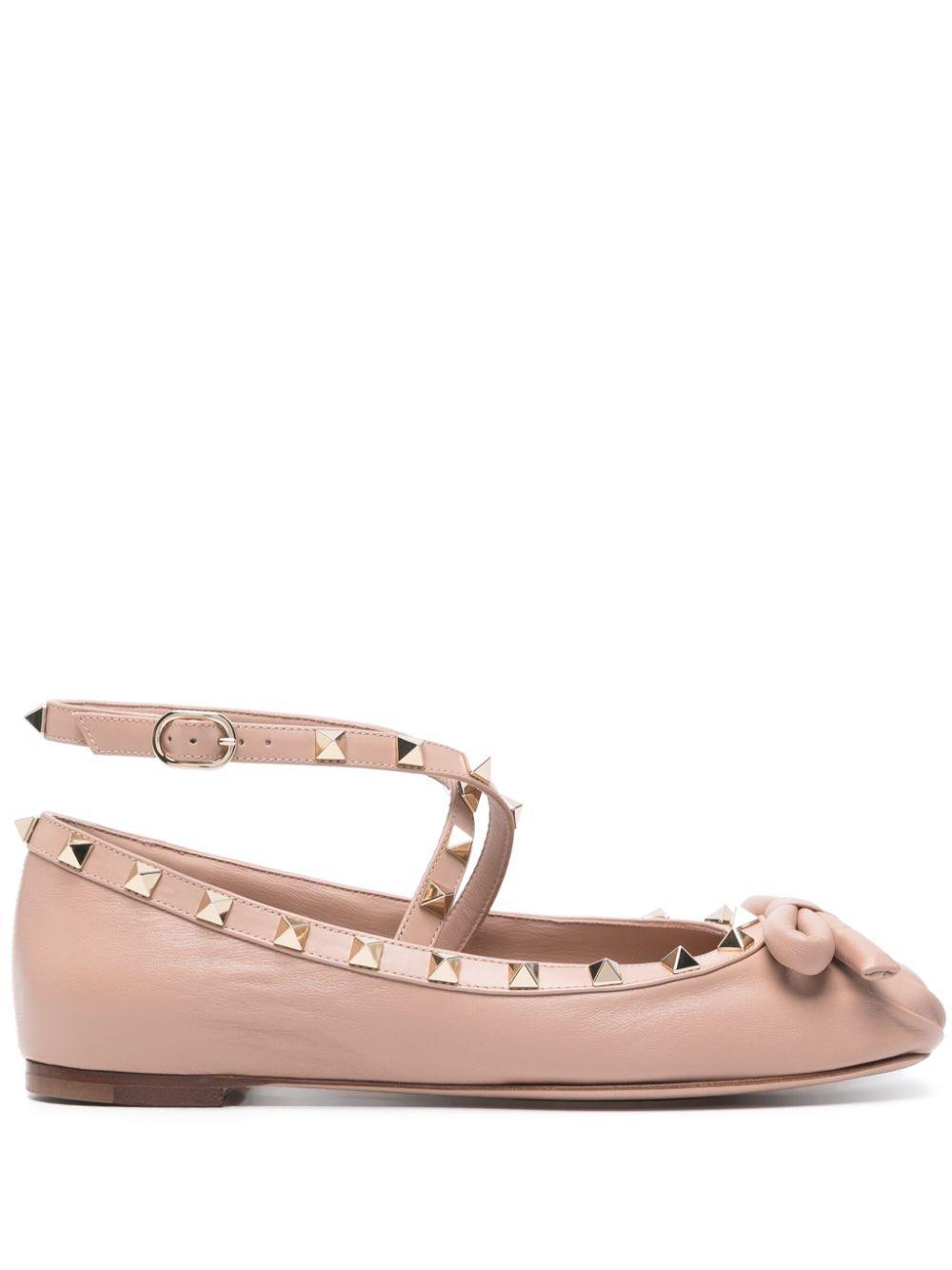 VALENTINO GARAVANI Rockstud Leather Ballerina Shoes In Pink Product Image