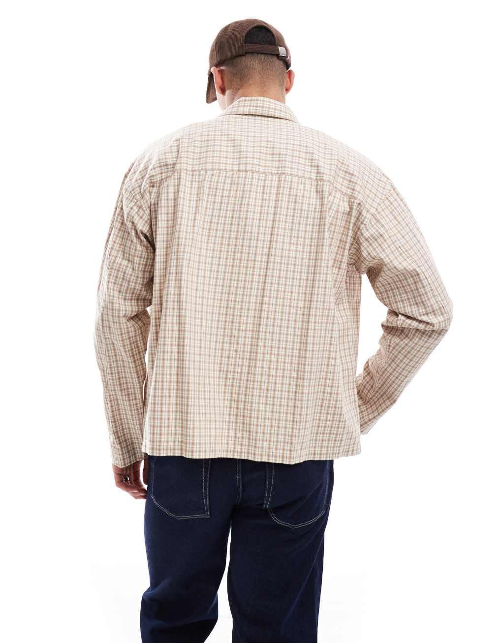 Jack & Jones cropped oversize shirt in neutral check Product Image