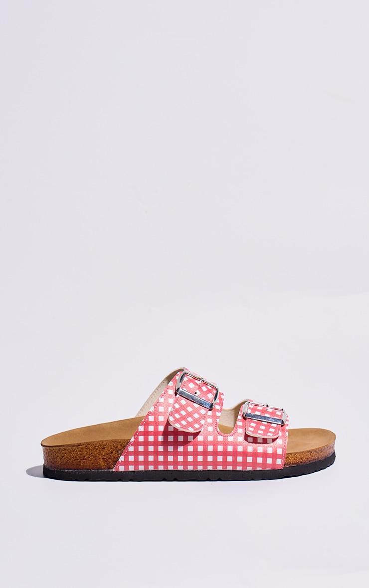 Red Gingham PU Buckle Strap Flat Sandals Product Image