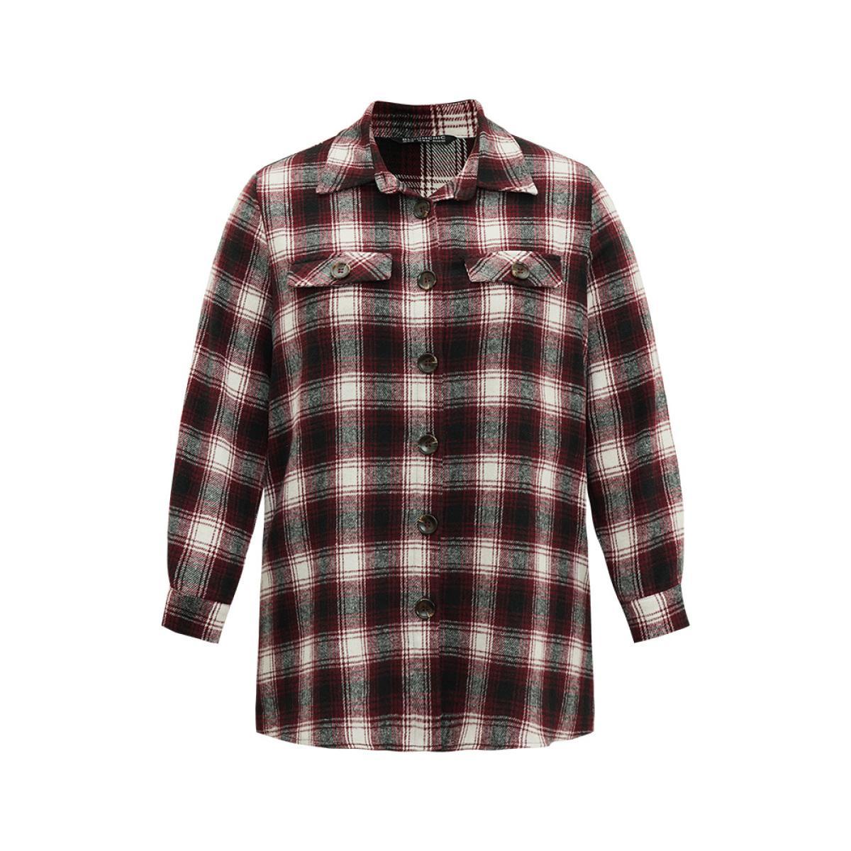 Plus Size Plaid Button Through Pocket Coat Women Multicolor Contrast Pocket Dailywear Jackets BloomChic 30/6X Product Image