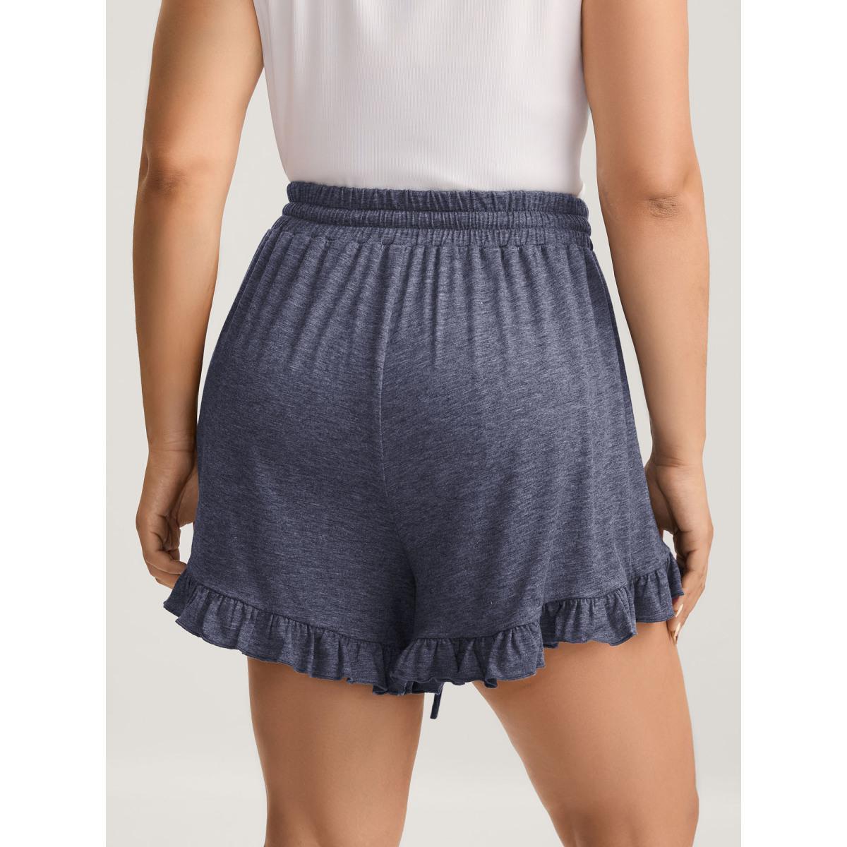 Plus Size Supersoft Mixed Color Knit Drawstring Ruffled Shorts Women ArmyGreen Casual Drawstring Wide Leg Everyday-Casual Shorts BloomChic 26/4X Product Image