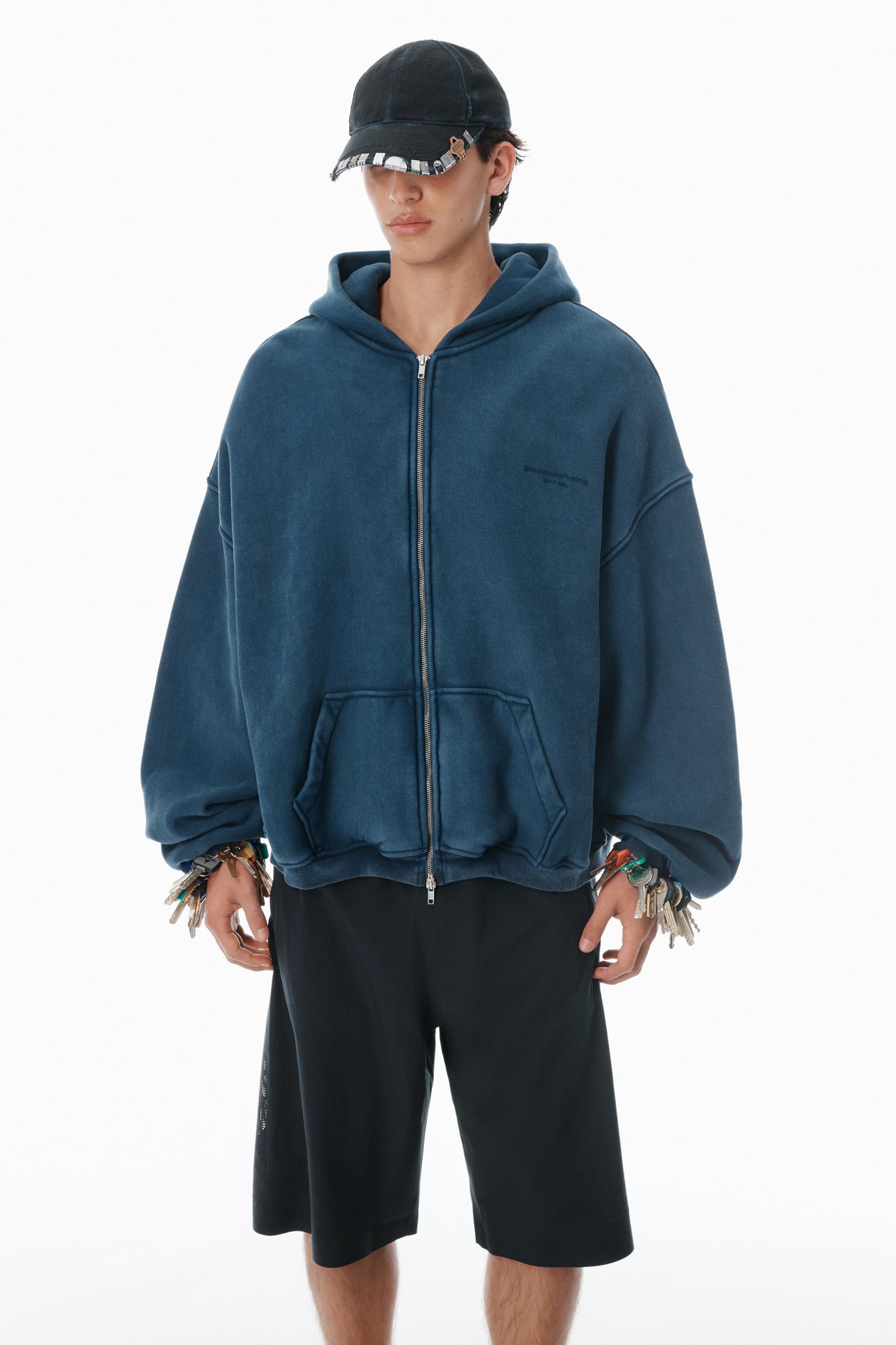 Navy Cotton Logo Zip-up Hoodie Product Image