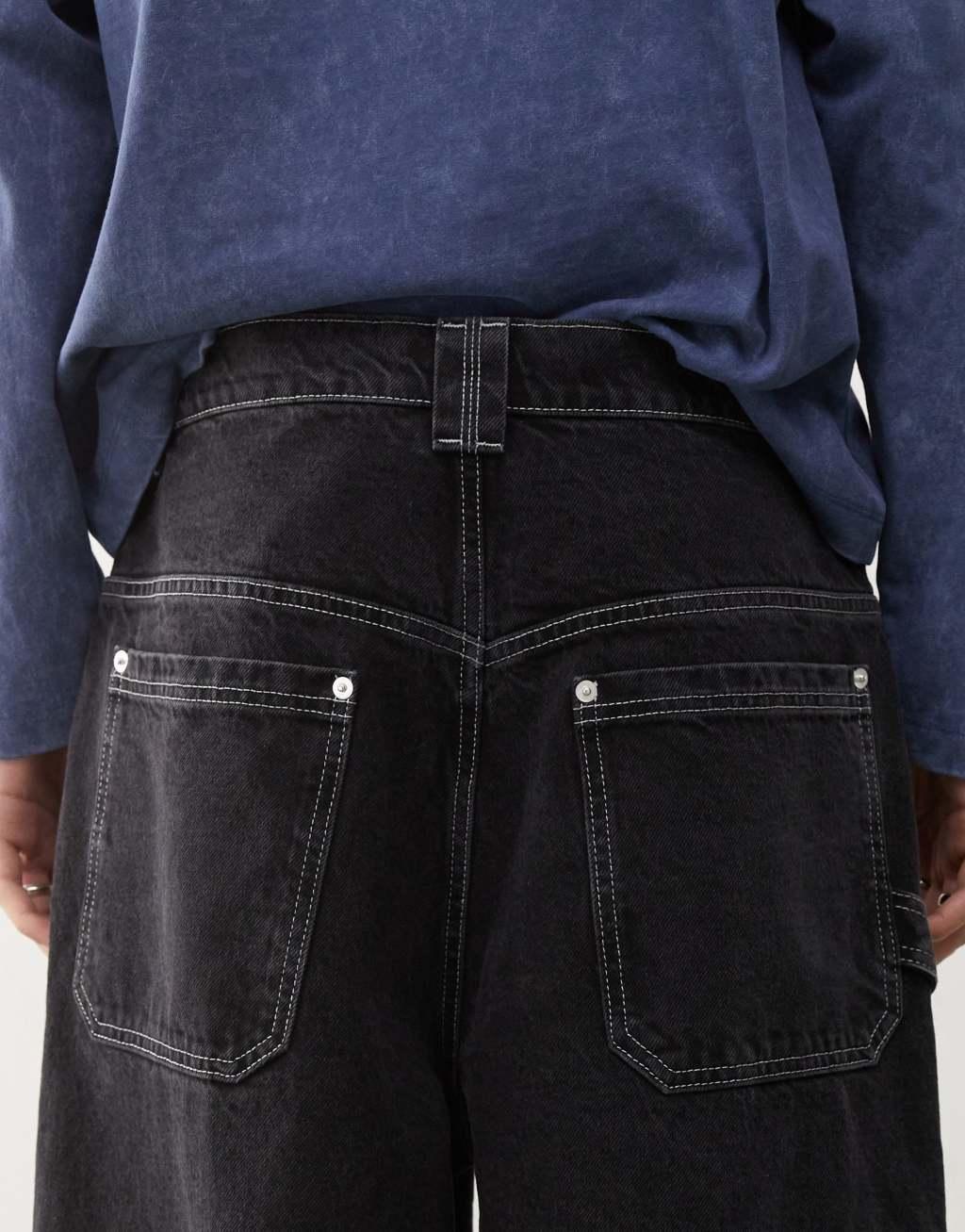 COLLUSION carpenter pants with contrast stitch in black Product Image