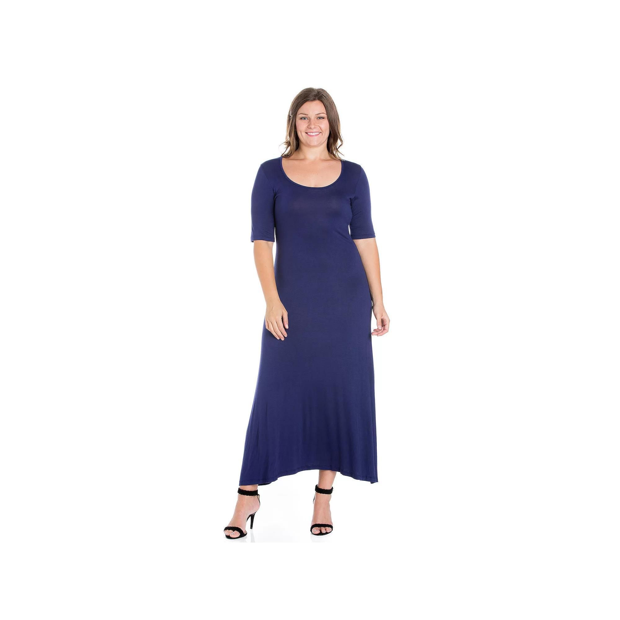 Plus Size 24seven Comfort Apparel Elbow Length Sleeve Maxi Dress, Women's, Size: 3XL, Blue Product Image