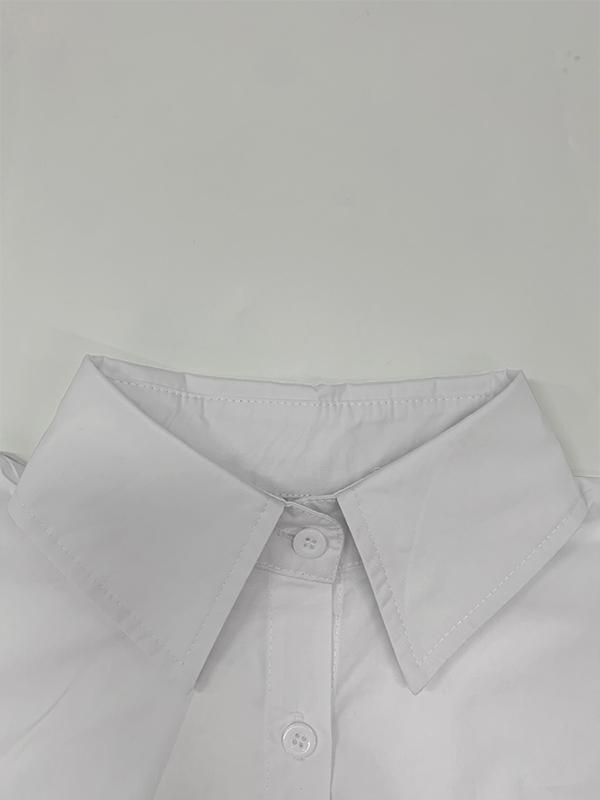 A-Line High-Low Buttoned Pockets Printed Split-Side Stand Collar Blouses&Shirts Tops Product Image