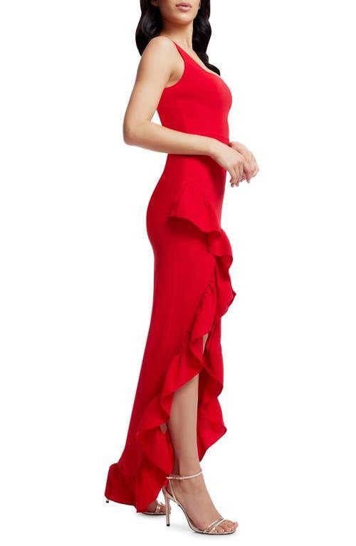 DRESS THE POPULATION Women's Charlene Ruffled High-low Gown In Rouge Product Image