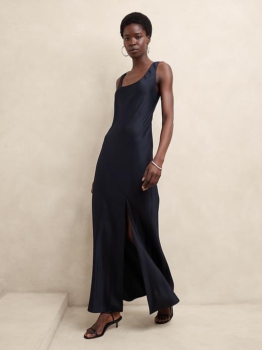 Silky Twill Slit Maxi Dress Product Image