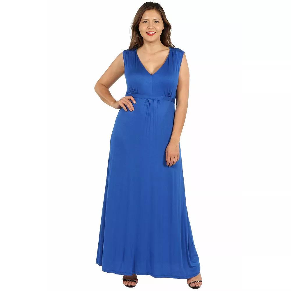 Plus Size 24seven Comfort Apparel Sleeveless Empire Waist Maxi Dress, Women's, Size: 1XL, Royal Product Image