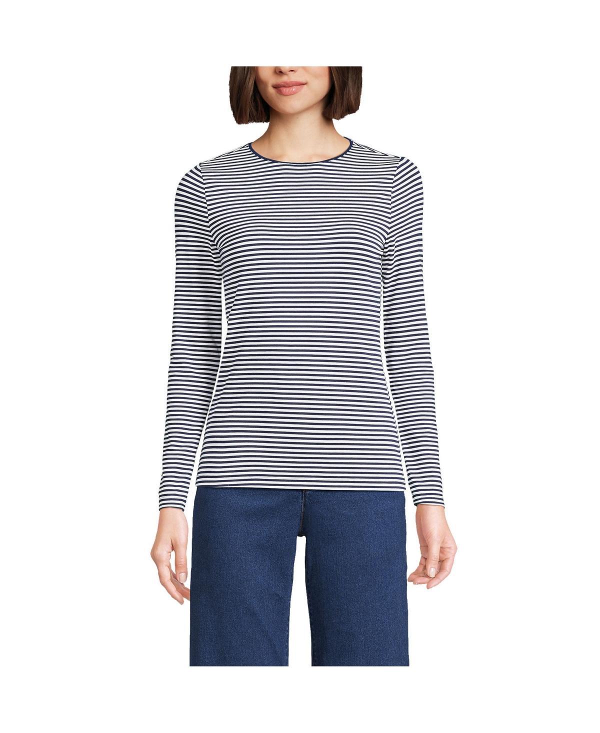 Petite Lands' End Lightweight Jersey Skimming Long Sleeve Crewneck T-shirt, Women's, Size: Medium Petite, Navy White Stripe Product Image