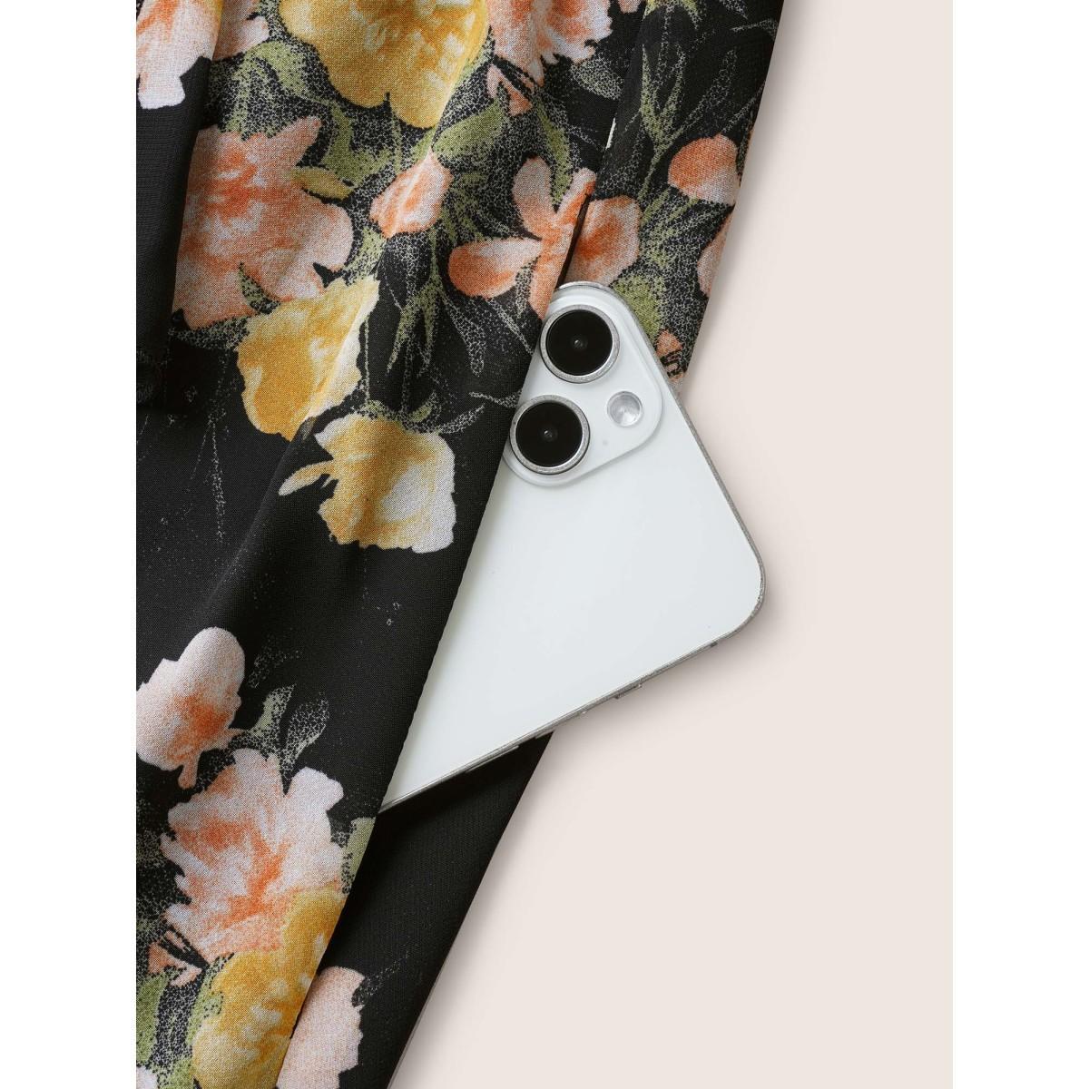 Plus Size Floral Tie Knot Elastic Waist Dress Black Women Formal Tie knot V-neck Sleeveless Curvy BloomChic 30/6X Product Image