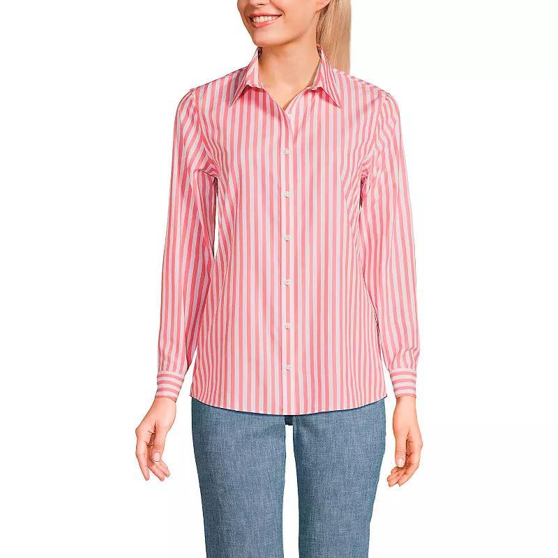 Petite Lands End No Iron Supima Cotton Long Sleeve Shirt, Womens Green Wide Stripe Product Image