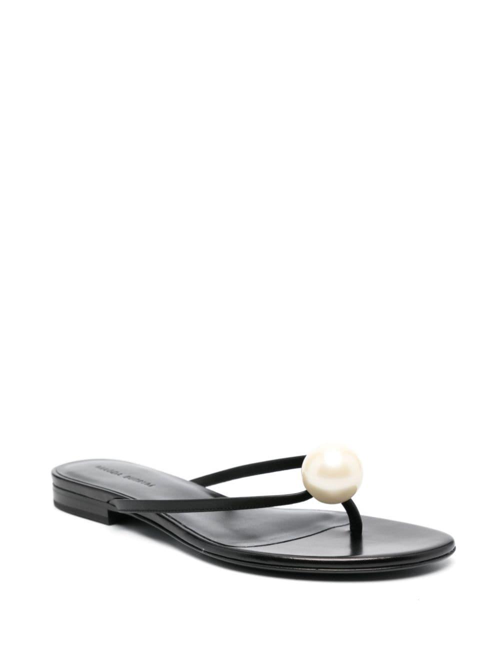 MAGDA BUTRYM Pearl-embellished Leather Sandals In Negre Product Image