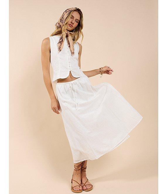 Sadie & Sage Eyelet Drawstring Waist Midi Skirt Product Image