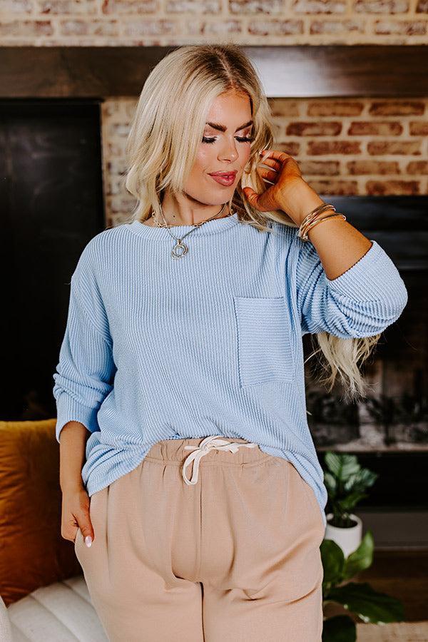 Casual Outing Ribbed Top in Sky Blue Product Image