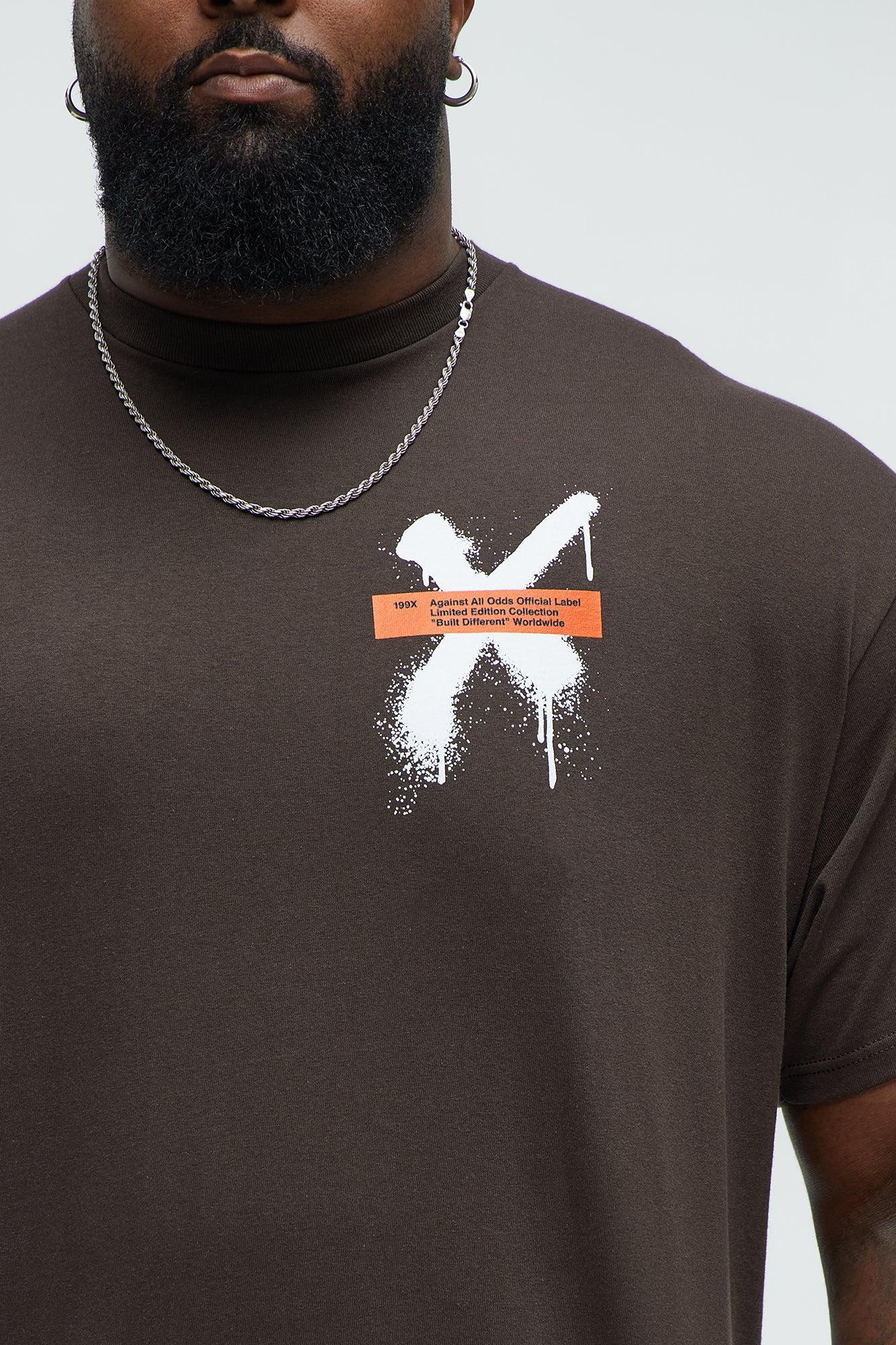 X Graffiti Short Sleeve Crew Neck T shirt - Brown Product Image