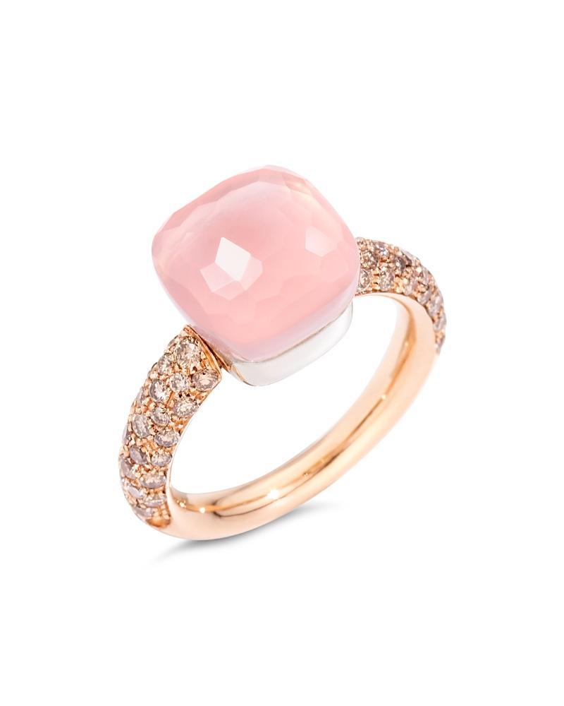 Womens Nudo 18K Rose Gold & White Gold, Rose Quartz & Diamond Classic Square Ring Product Image