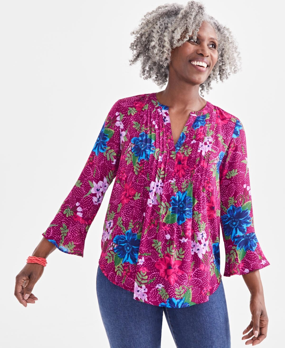 Style & Co Womens Printed Pintuck Ruffle-Sleeve Top, Created for Macys Product Image