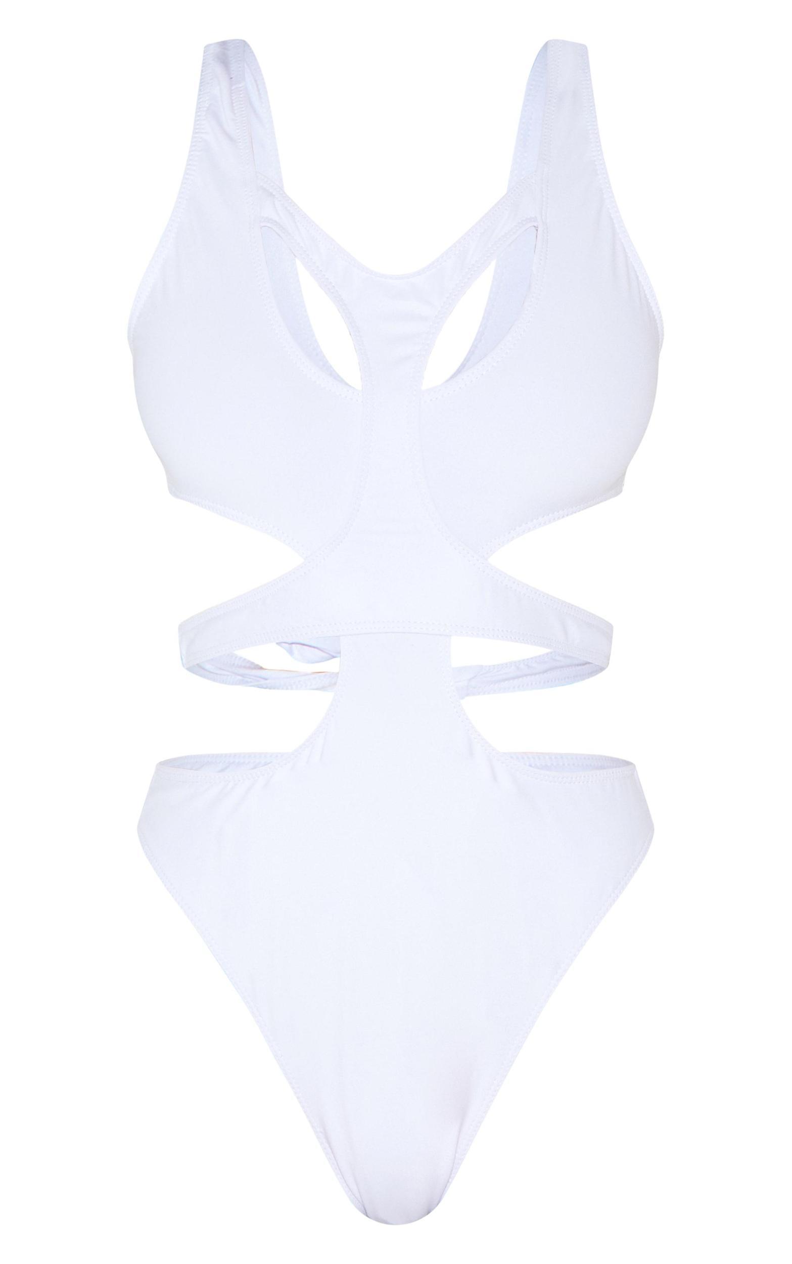White Double Layer Cut Out Swimsuit Product Image